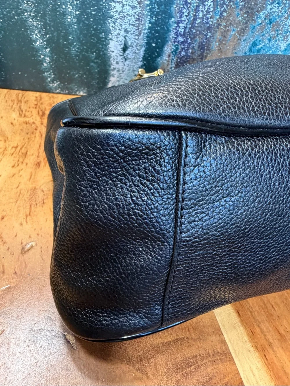 Tory Burch Classic Jaden Horsebit Black Pebbled Leather Satchel